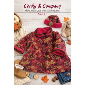 Corky & Company Girls’ Floral Wool Coat with Matching Hat – Size 2T